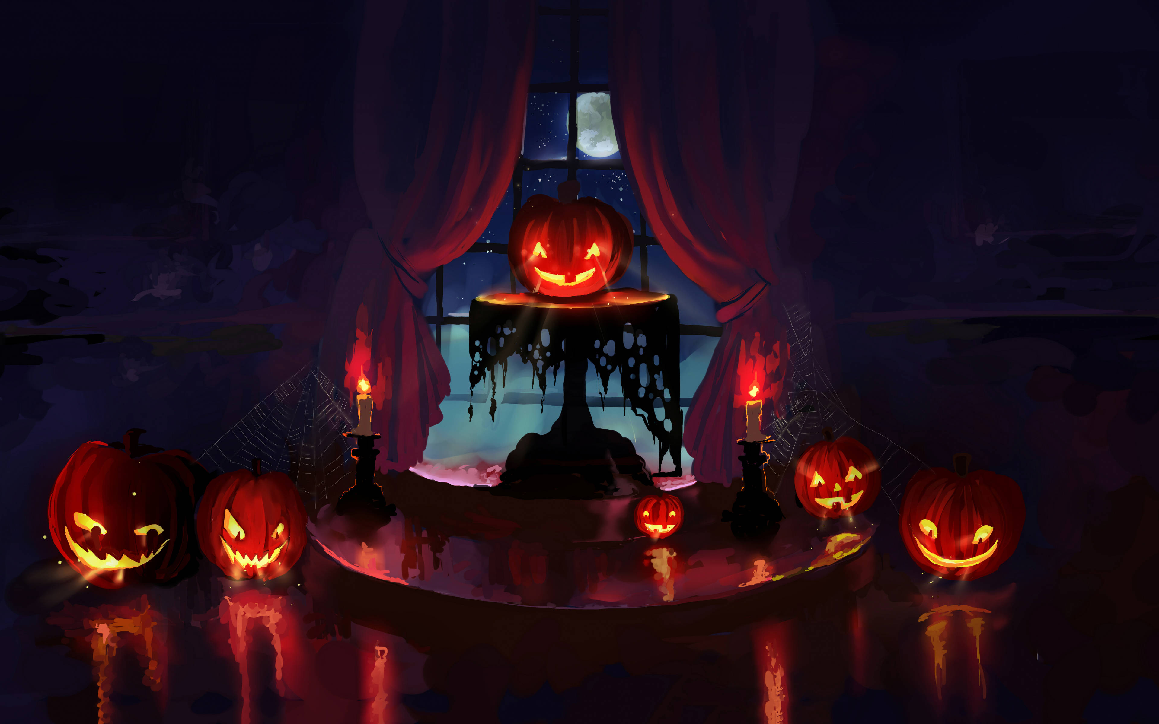jack-o-lanterns, pumpkin, dripping stand, 4K Desktop Wallpaper