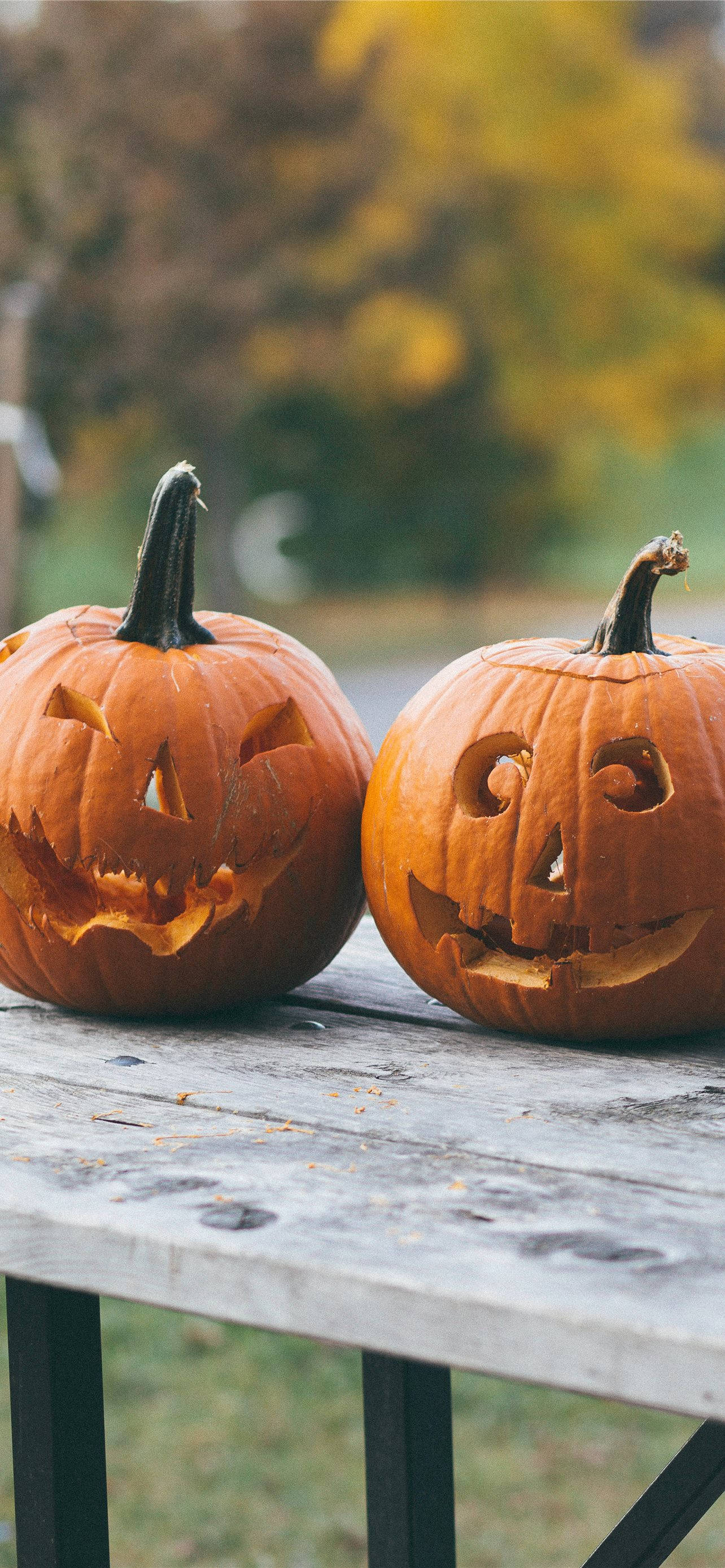 Autumn iPhone, smiling pumpkins, carved jack-o'-lanterns, 2K Phone Wallpaper