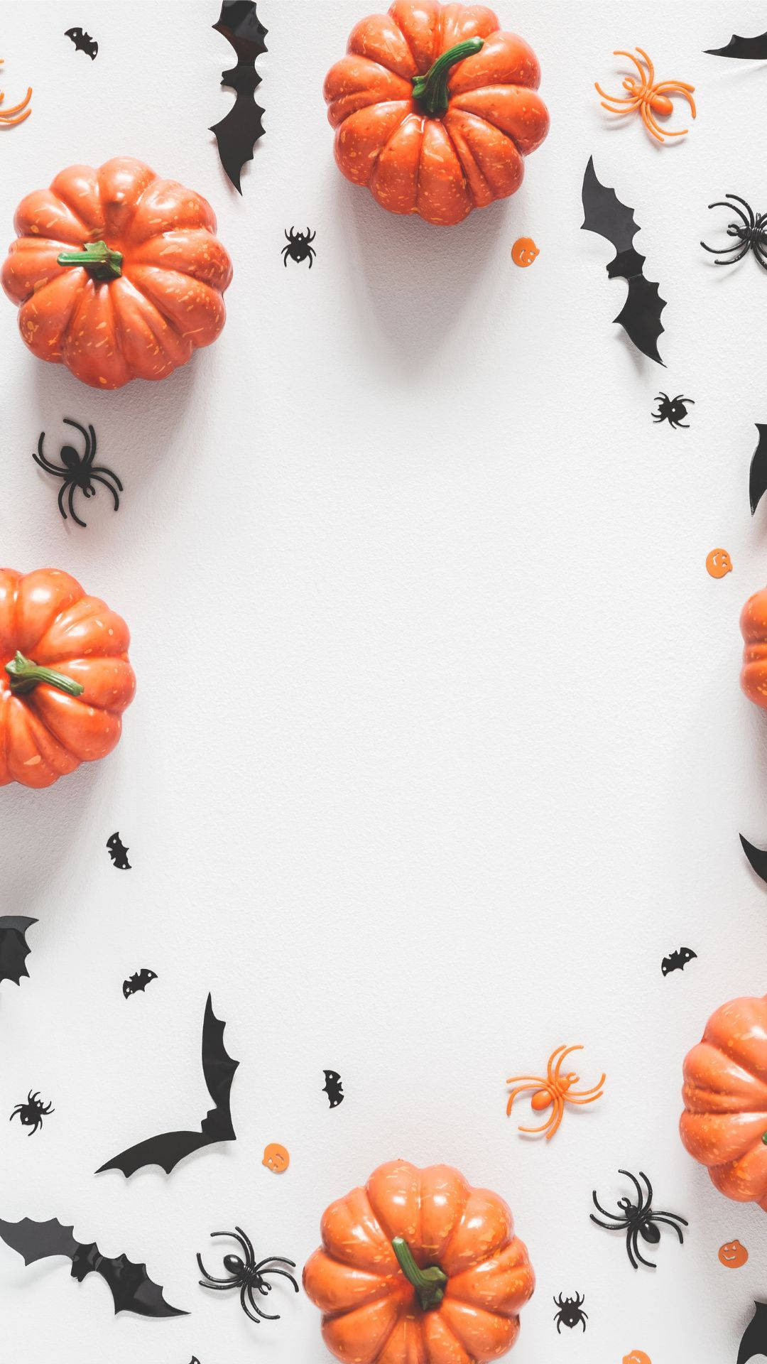 Spiders And Bats Halloween iPhone, orange pumpkins, black bats, Full HD Phone Wallpaper