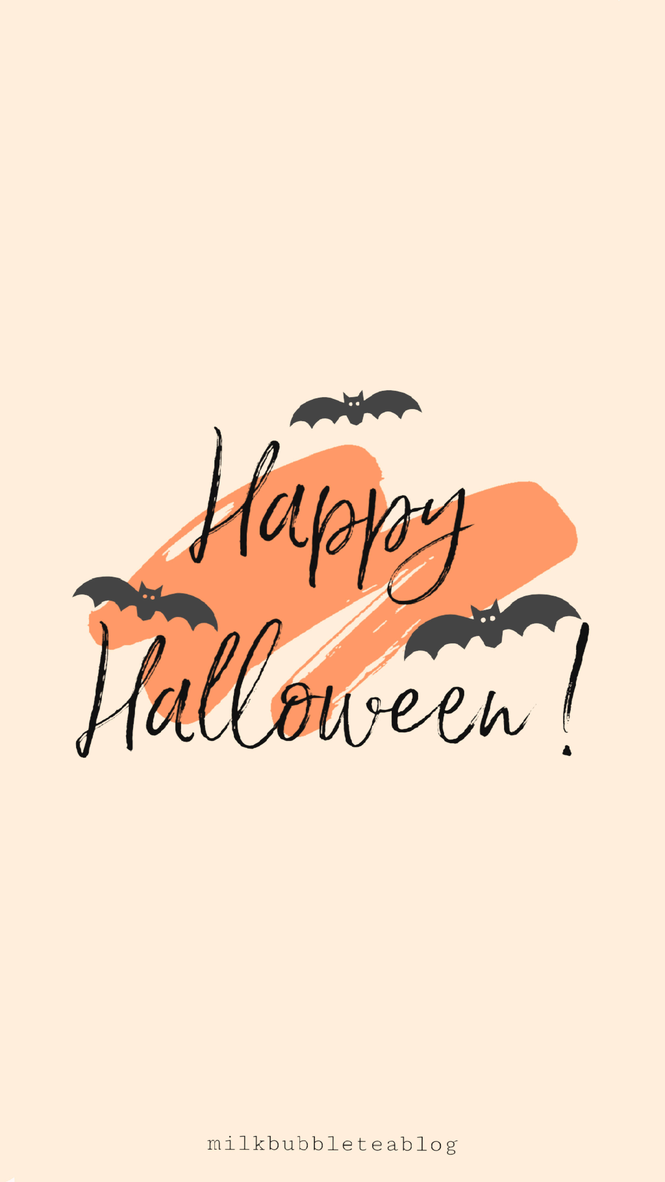 Happy Halloween, black script, orange brushstroke, 4K Phone Wallpaper