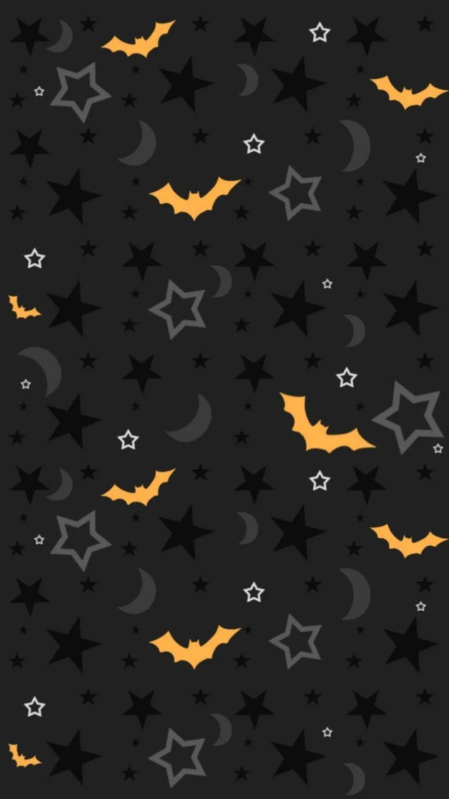 black background, orange bats, gray and white stars, HD Phone Wallpaper