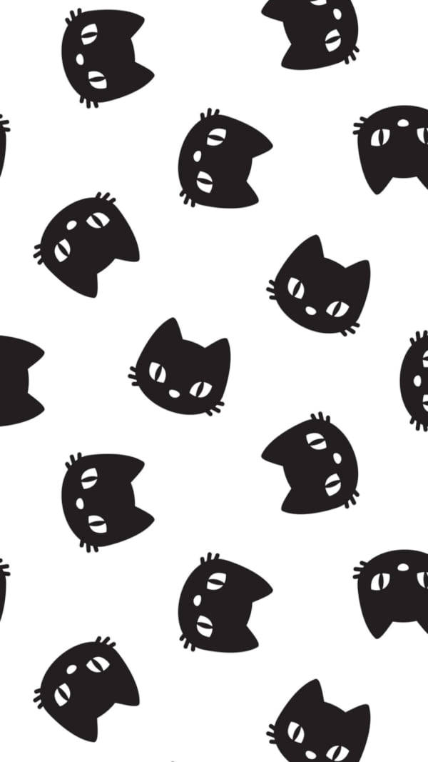 Halloween iPhone, black cats pattern, cartoon cat faces, SD Phone Wallpaper