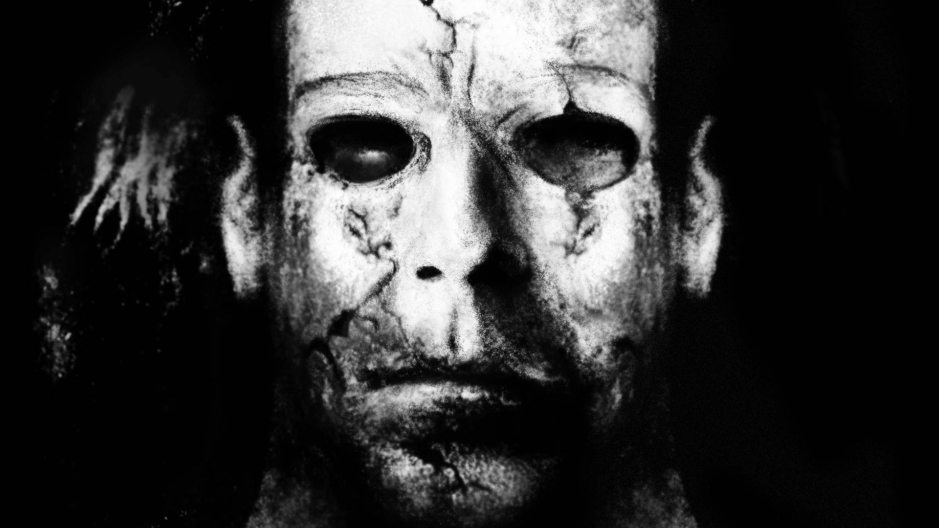 Halloween Kills, black and white mask, cracked white mask, Full HD Desktop Wallpaper
