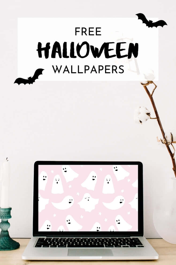 pastel halloween wallpaper promotion, pink wallpaper, cute white ghost patterns, SD Phone Wallpaper