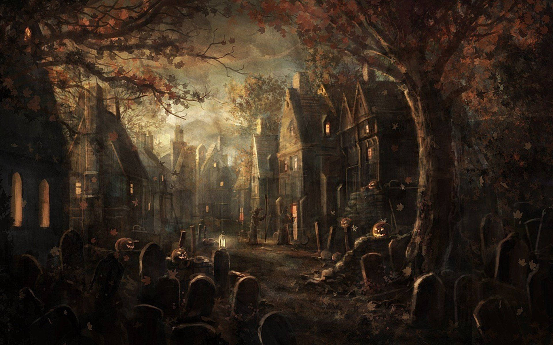 graveyard, witches, Halloween, Full HD Desktop Wallpaper