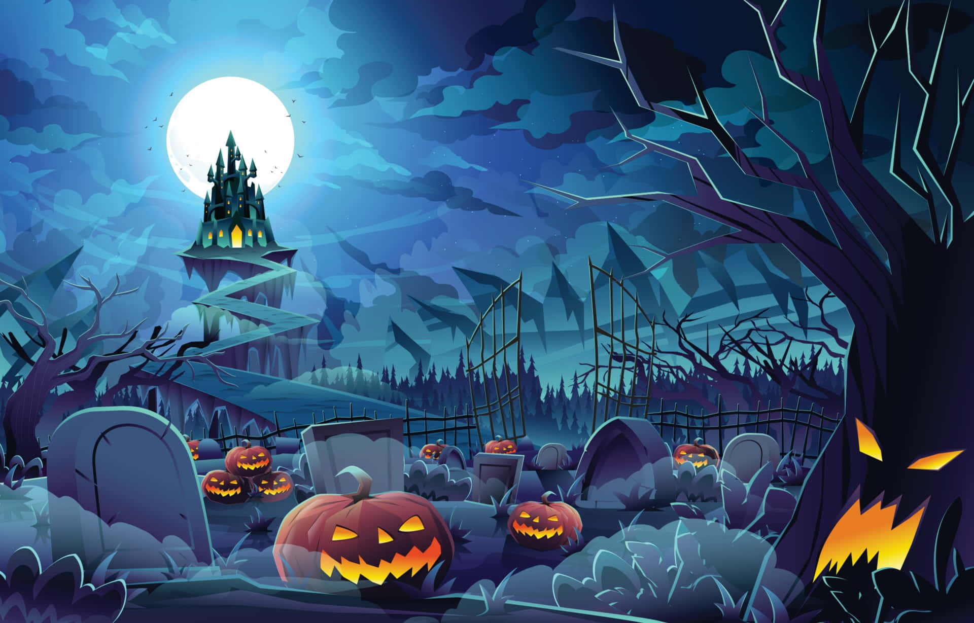 Halloween, graveyard, full moon, Full HD Desktop Wallpaper