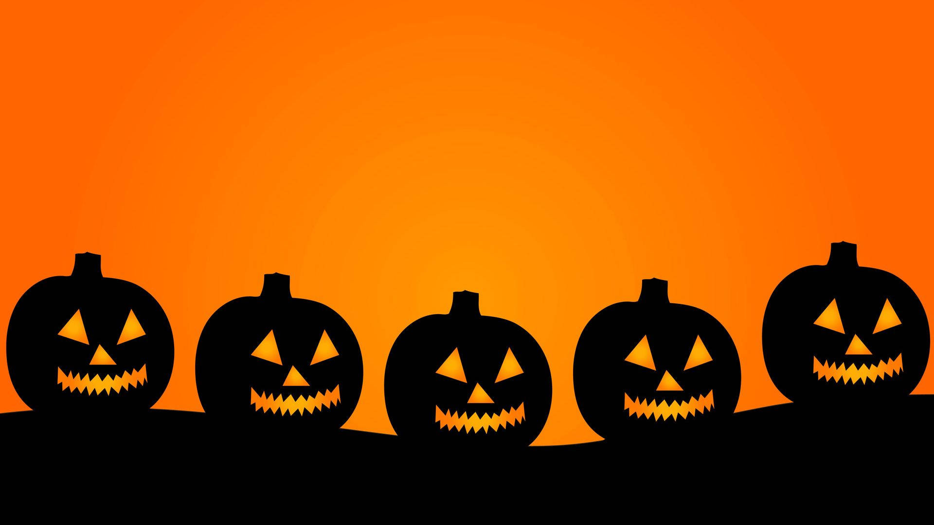 Halloween Laptop, jack-o'-lantern silhouettes, dark horizon, Full HD Desktop Wallpaper
