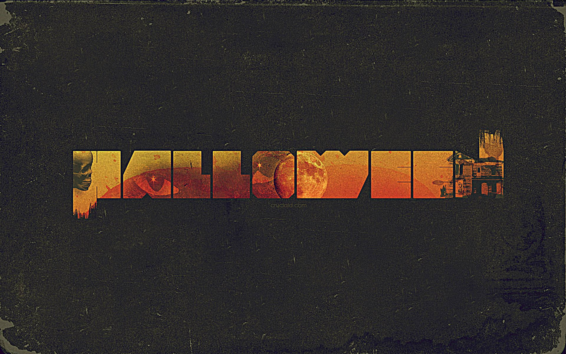 Halloween, eerie orange and yellow imagery, skull eye moon, Full HD Desktop Wallpaper