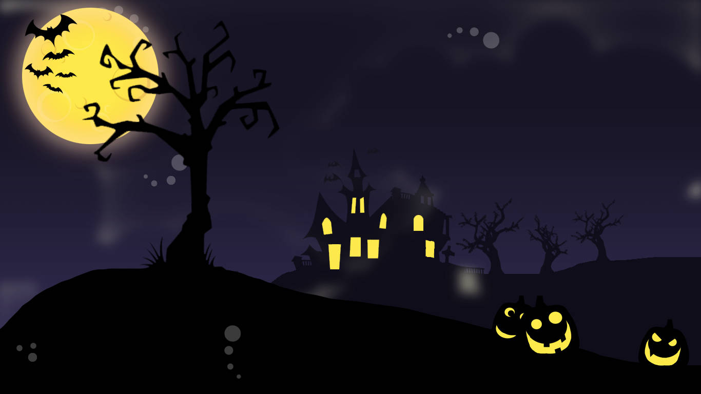 Halloween, haunted house, full moon, HD Desktop Wallpaper