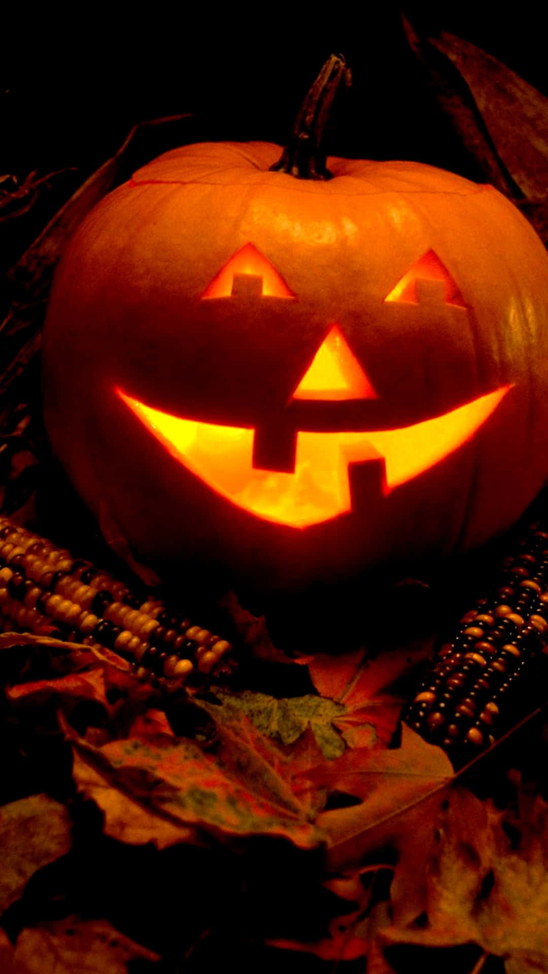 glowing jack-o'-lantern, wide grin, triangular eyes, Full HD Phone Wallpaper