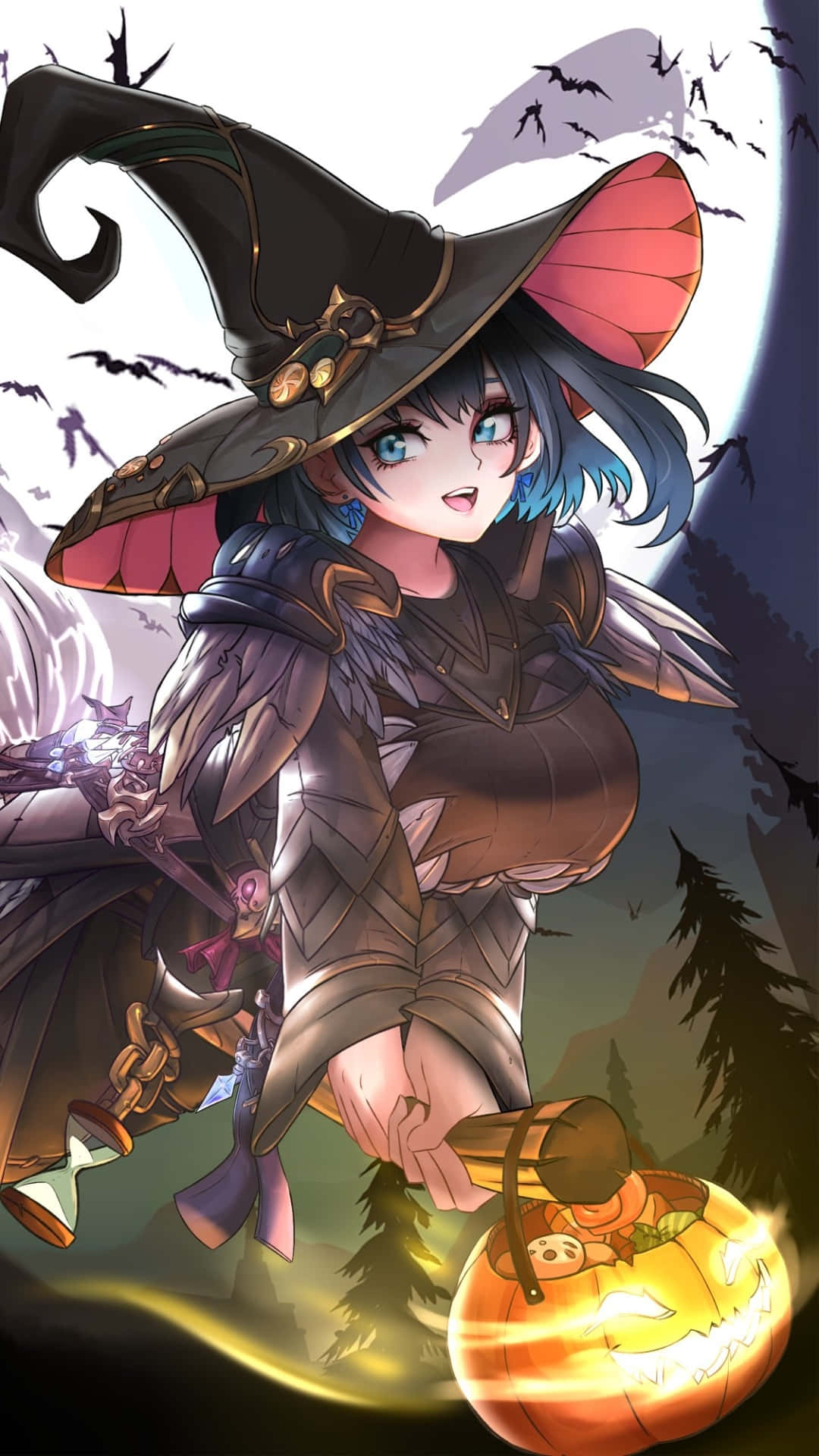 enchanted witch, anime witch, tall black hat, Full HD Phone Wallpaper
