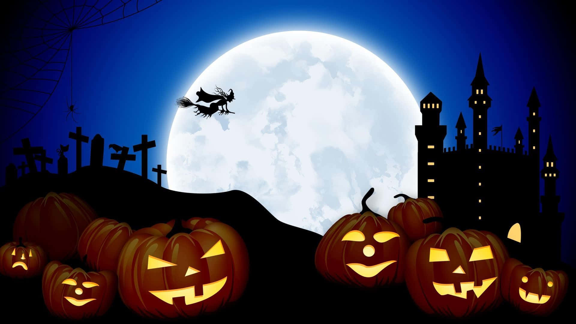 Halloween Macbook, jack-o'-lanterns, spooky graveyard, Full HD Desktop Wallpaper