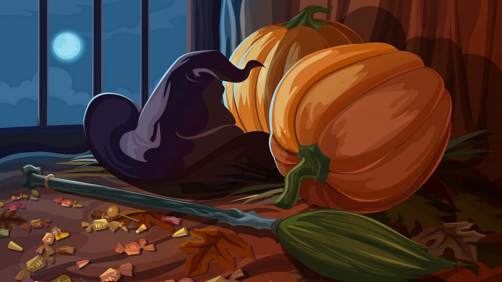 Halloween Macbook, witch's hat, broom, HD Desktop Wallpaper