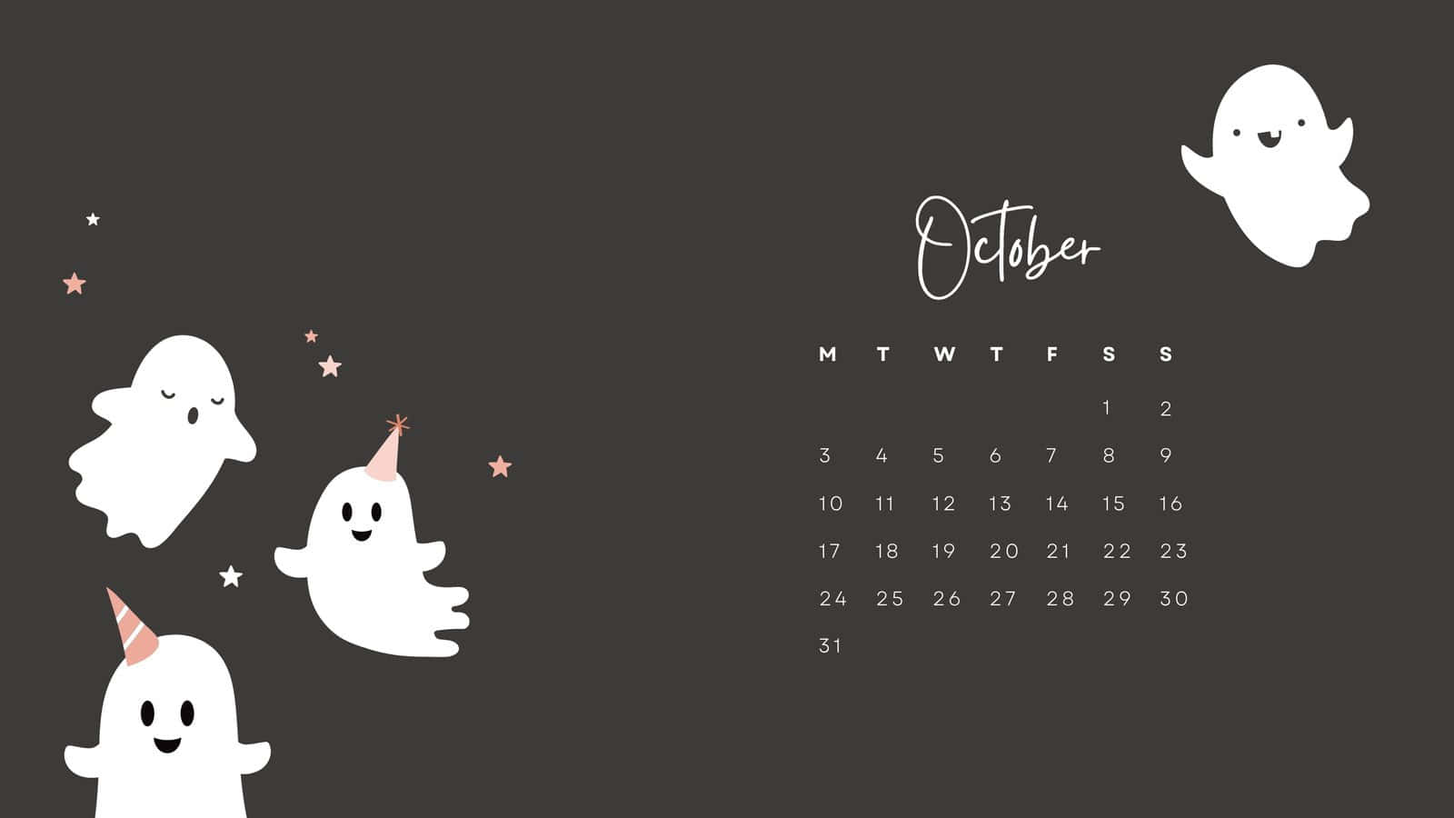 Halloween Macbook, white cartoon ghosts, party hats, HD Desktop Wallpaper