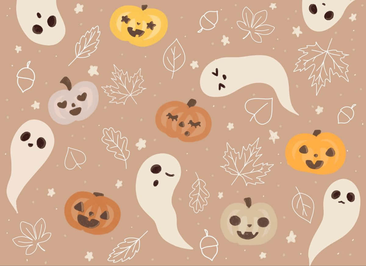 Halloween Macbook, cartoon ghosts, smiling pumpkins, SD Desktop Wallpaper