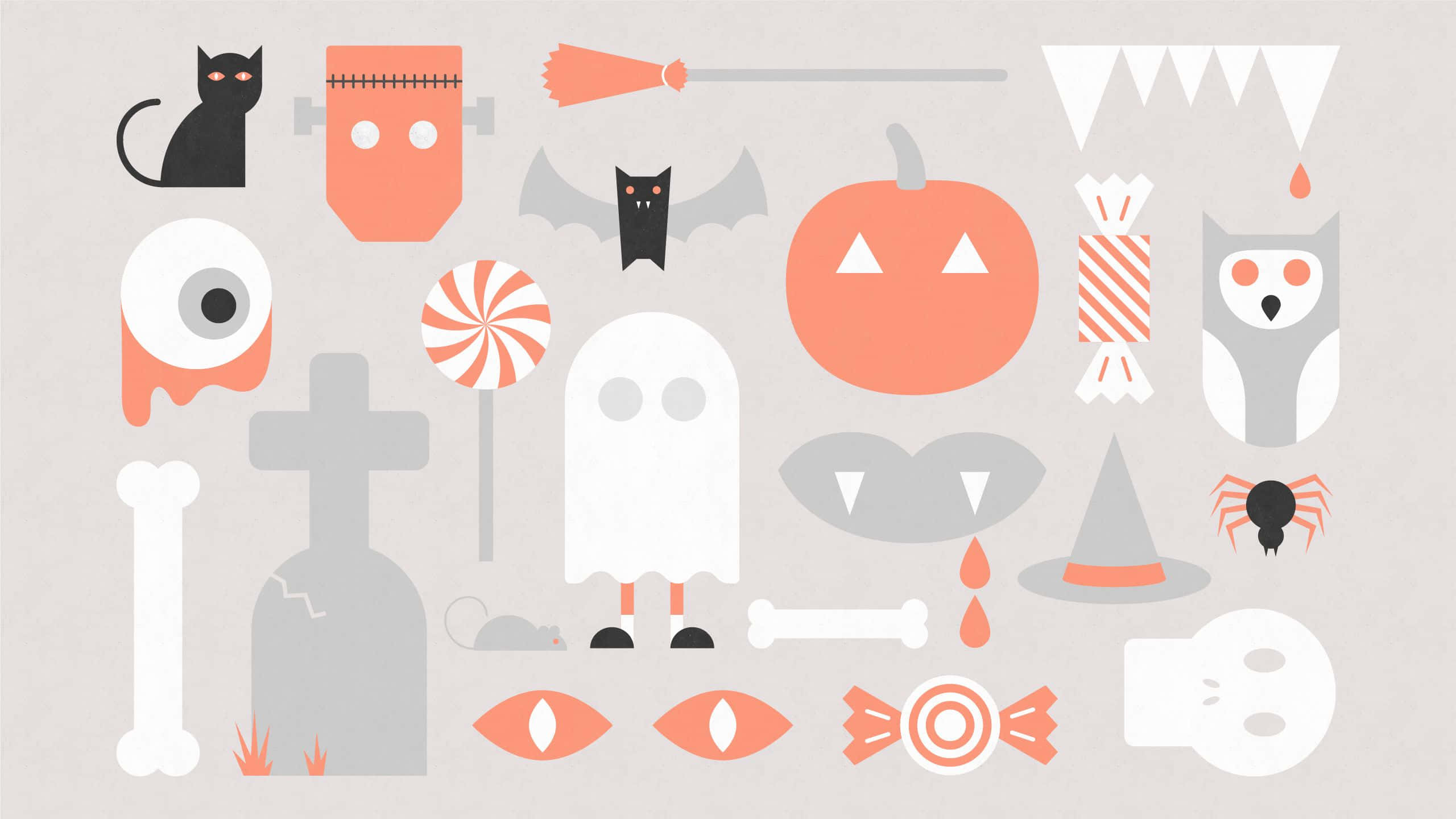 Halloween Macbook, beige background, ghosts, 2K Desktop Wallpaper