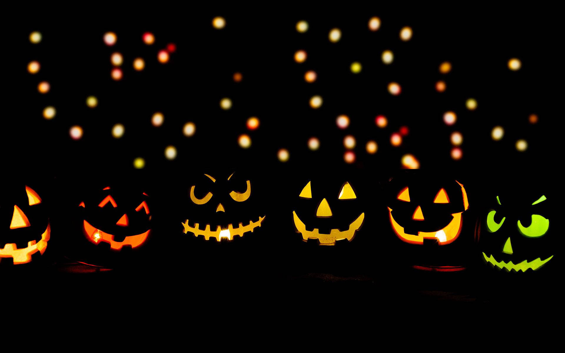 Halloween Lights, jack-o'-lanterns, laptop screen, Full HD Desktop Wallpaper
