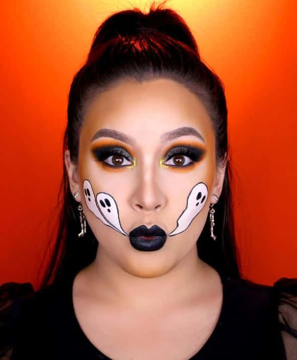 Halloween Makeup, ghost designs, black lipstick, SD Phone Wallpaper