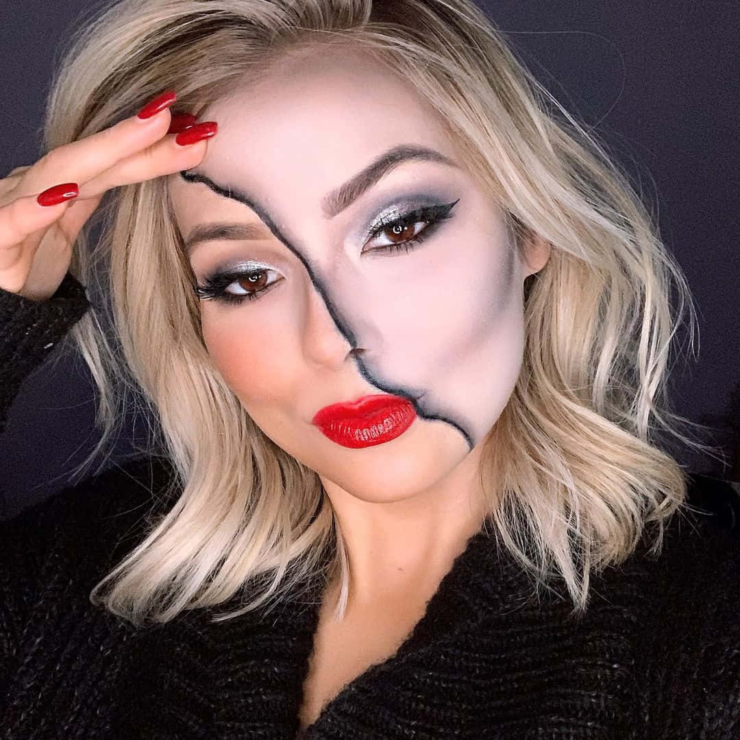 Halloween Makeup, blonde hair, bold red lips, SD Desktop Wallpaper