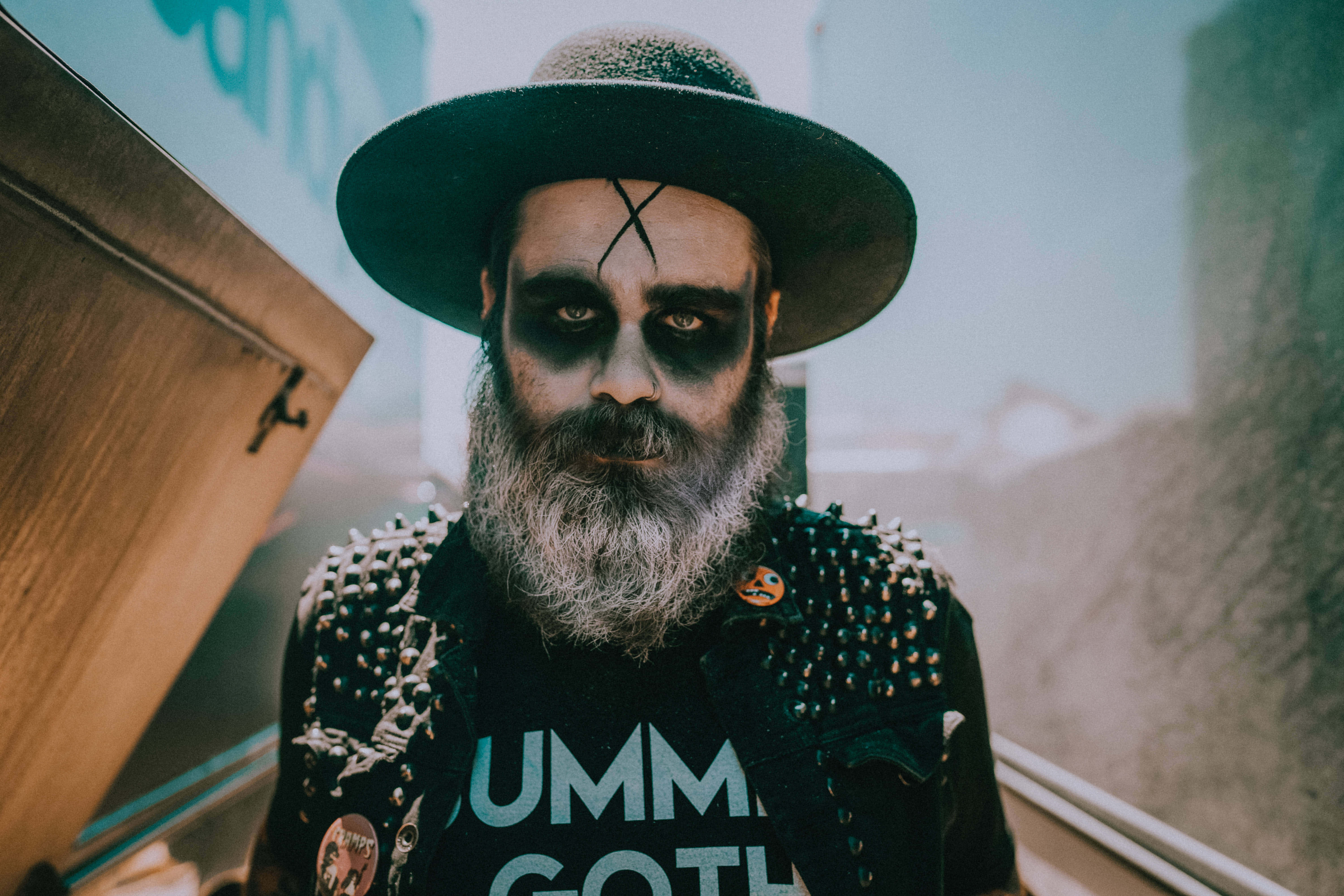 Halloween Makeup, gray beard, black face paint, 5K Desktop Wallpaper
