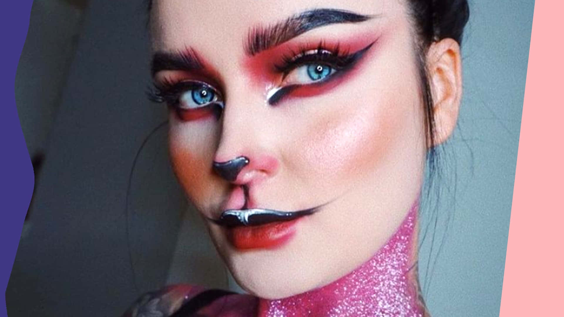 Halloween Makeup, cat-themed makeup, blue eyes, Full HD Desktop Wallpaper
