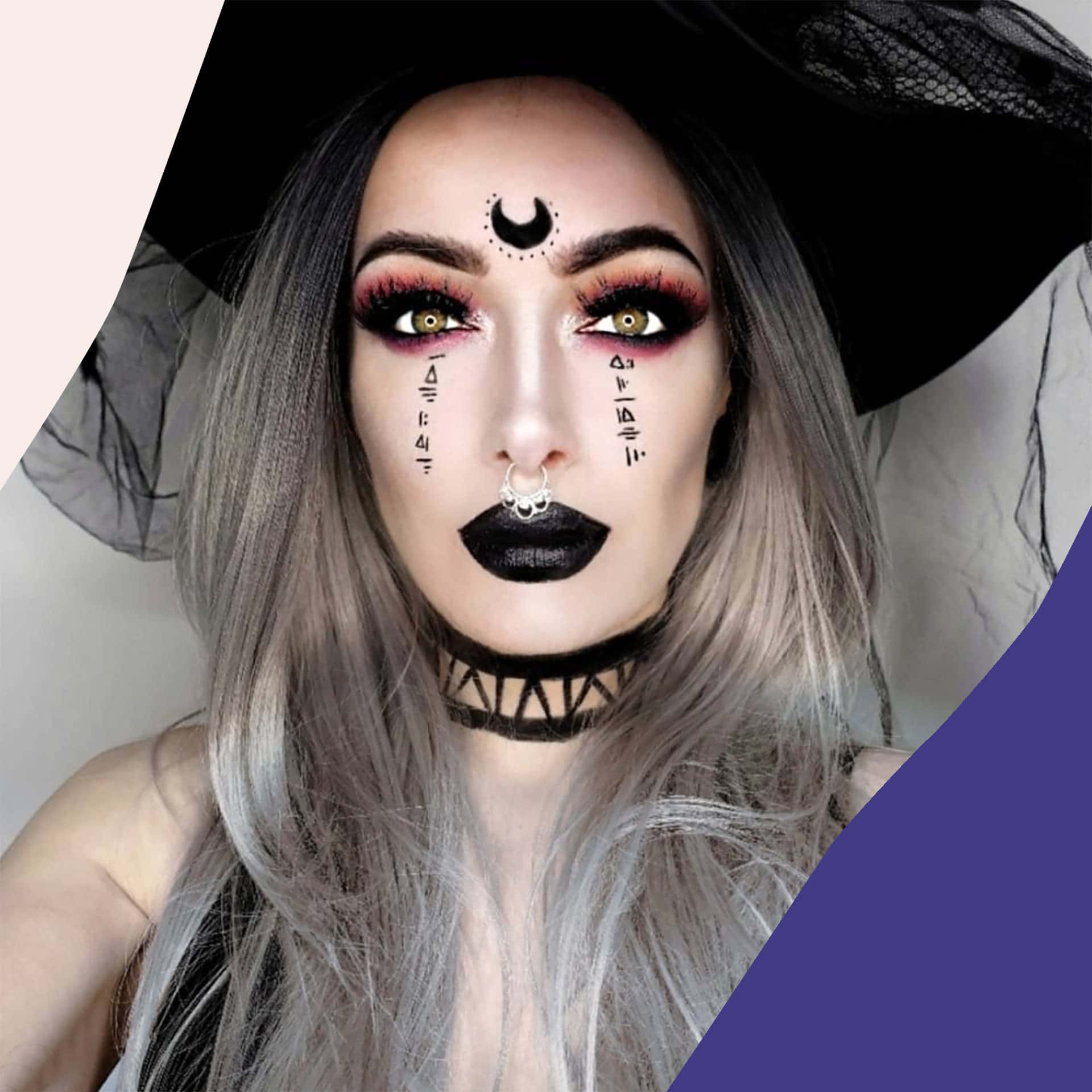 Halloween Makeup, pale makeup, black witch hat, Full HD Desktop Wallpaper