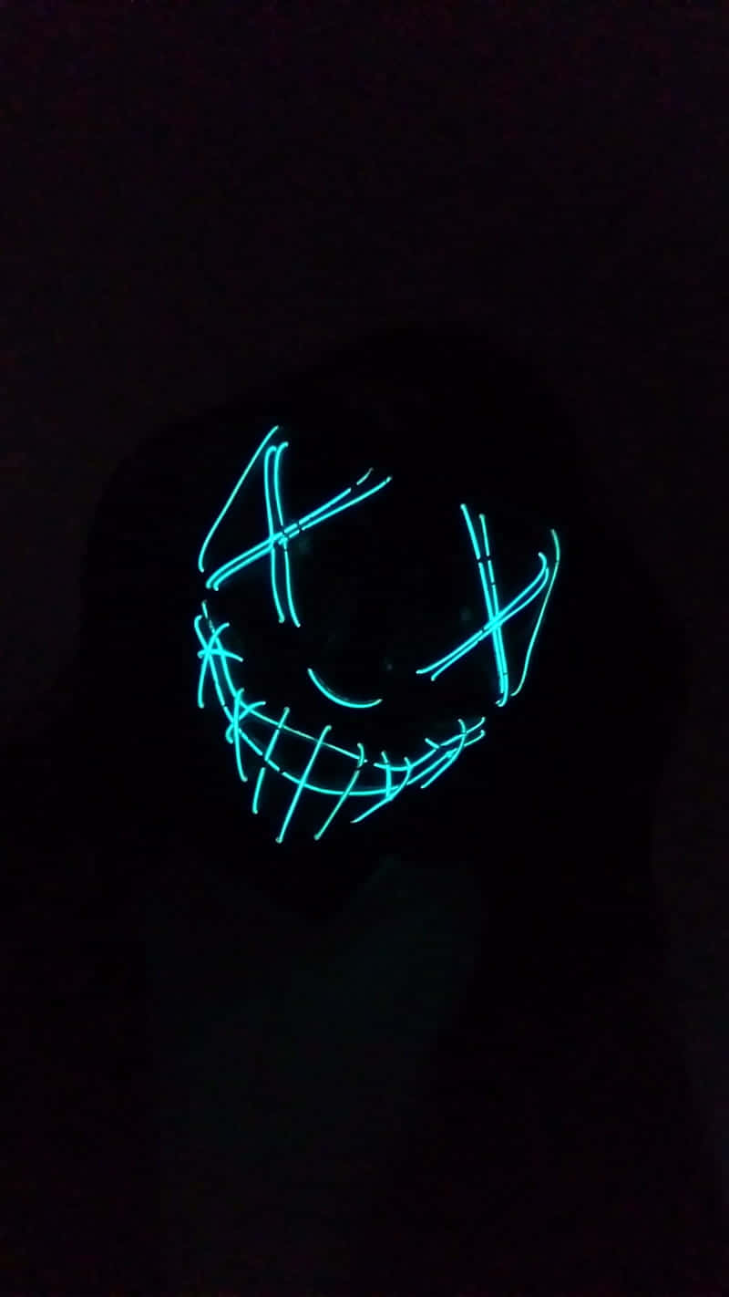 Cyan Neon Halloween Mask, glowing blue LED mask, stitched eyes, HD Phone Wallpaper