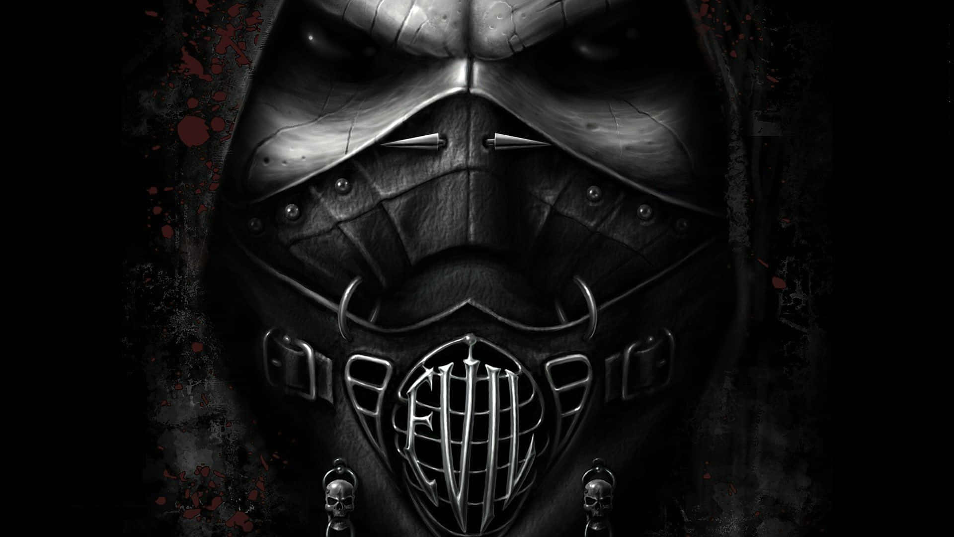 spiked mask, skull earrings, dark splattered background, Full HD Desktop Wallpaper