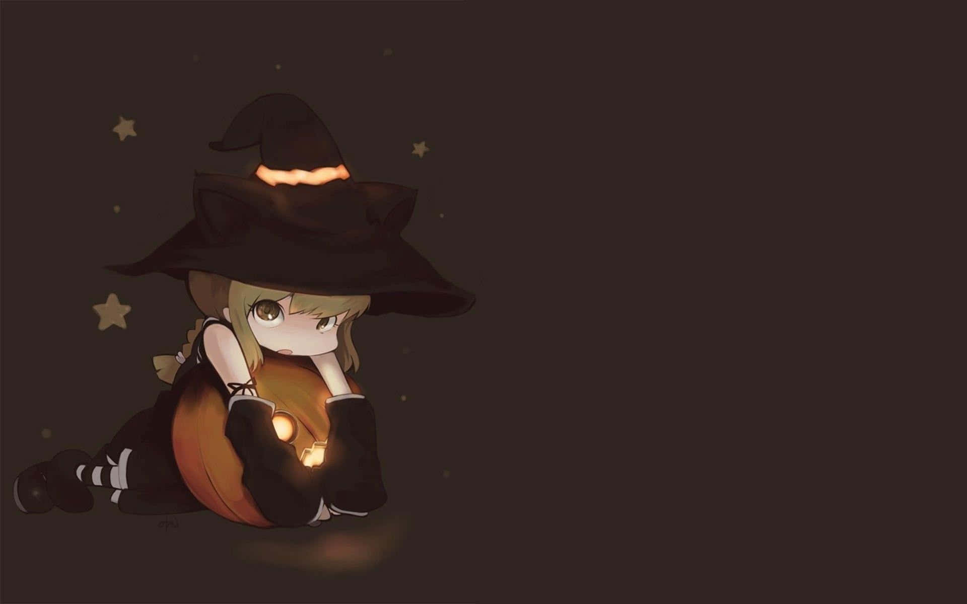 anime witch, black hat, glowing eyes, Full HD Desktop Wallpaper