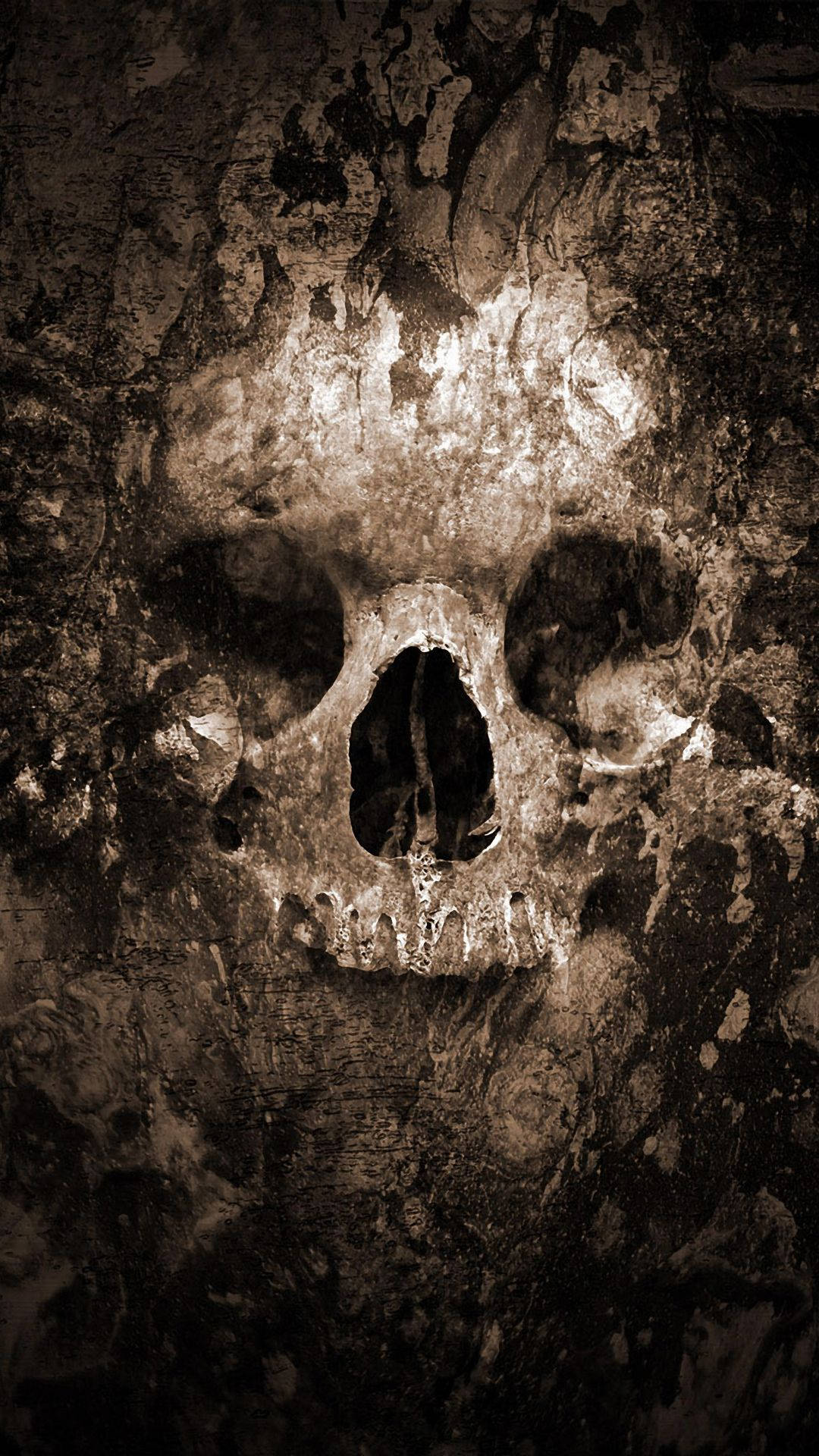 Halloween Grunge Skull, cracked earthy surface, gritty sepia tone, Full HD Phone Wallpaper