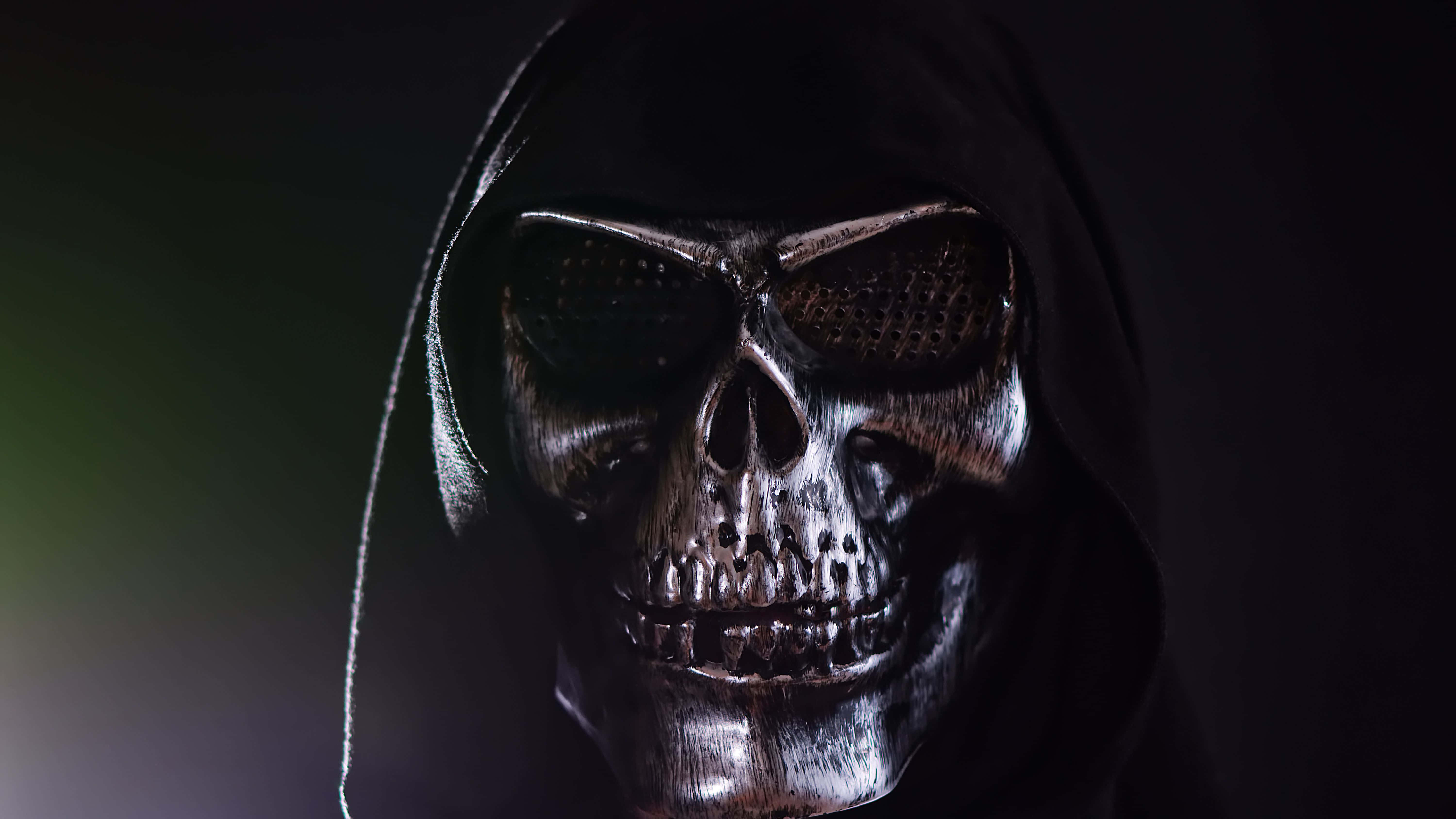 Halloween masks, hooded skull, mesh eye coverings, 5K Desktop Wallpaper