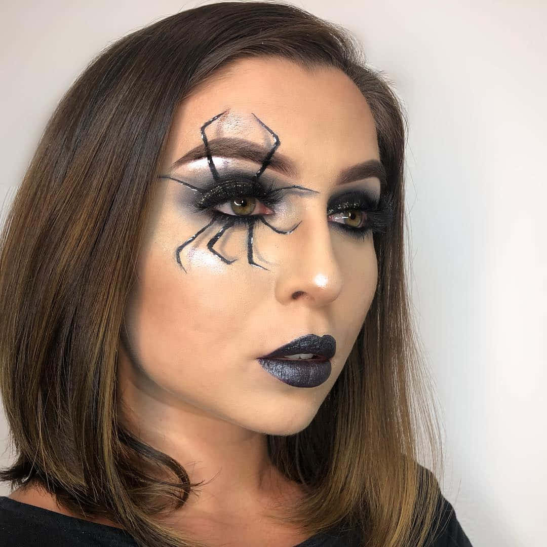 Halloween makeup, spider-themed Halloween makeup, black spider design, SD Desktop Wallpaper