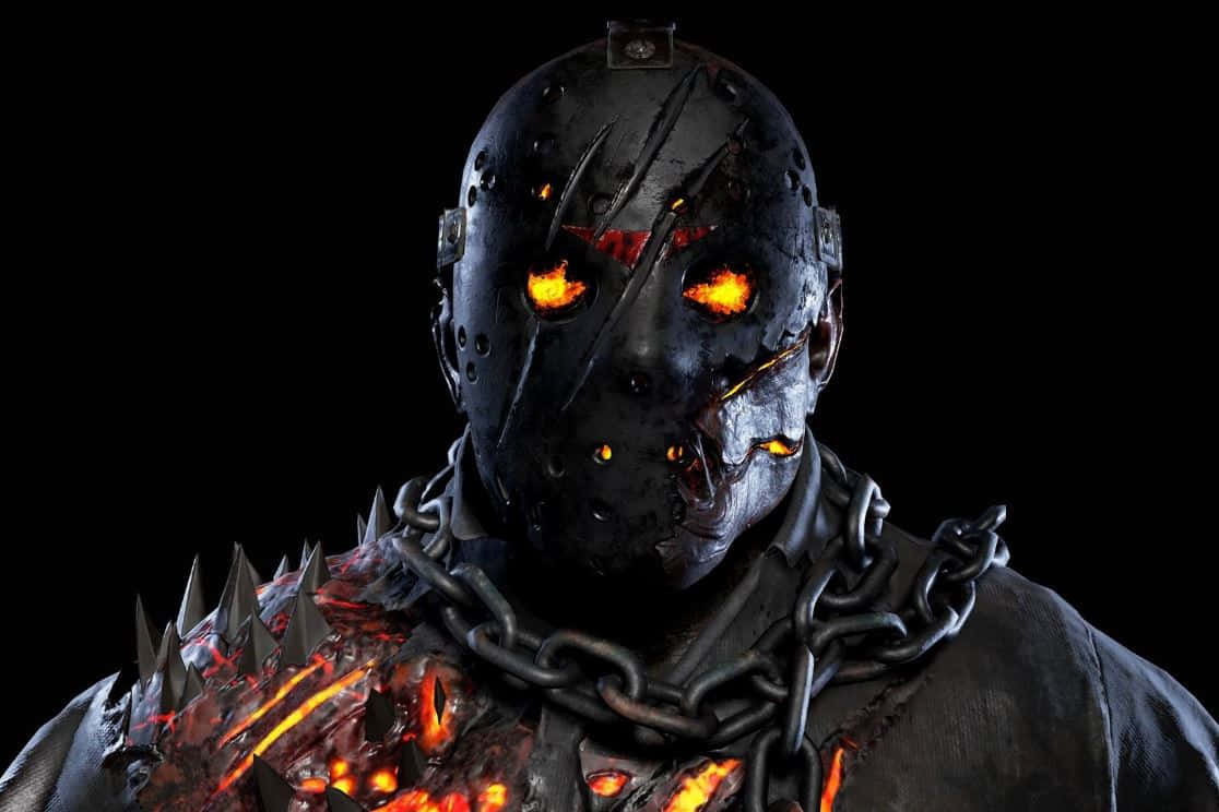 Halloween Masks, hockey-masked figure, glowing orange eyes, SD Desktop Wallpaper