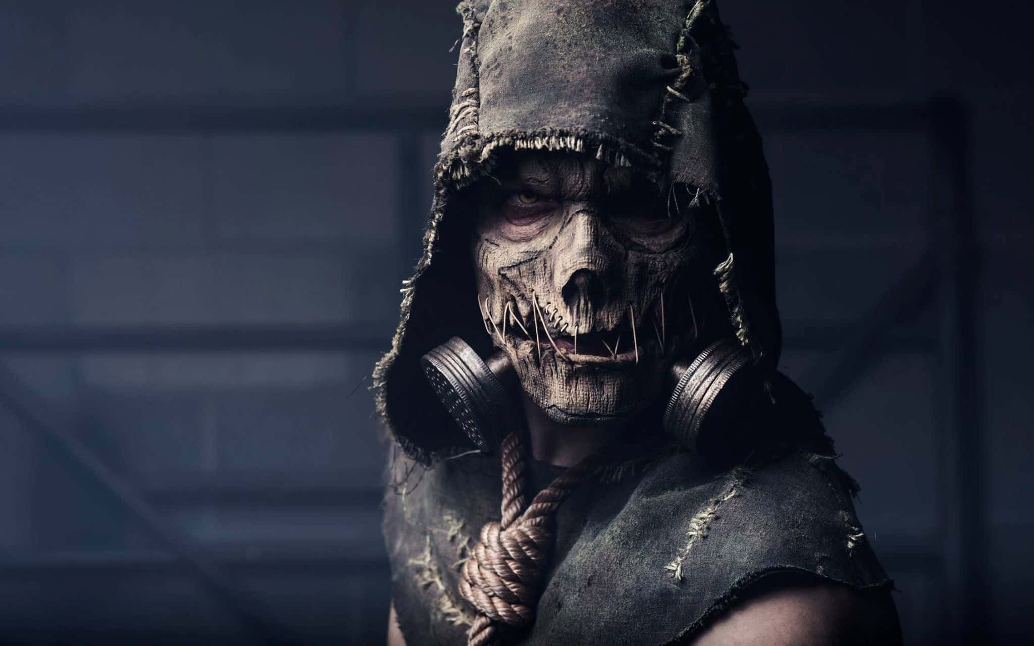 skull mask, gas mask, hooded figure, Full HD Desktop Wallpaper