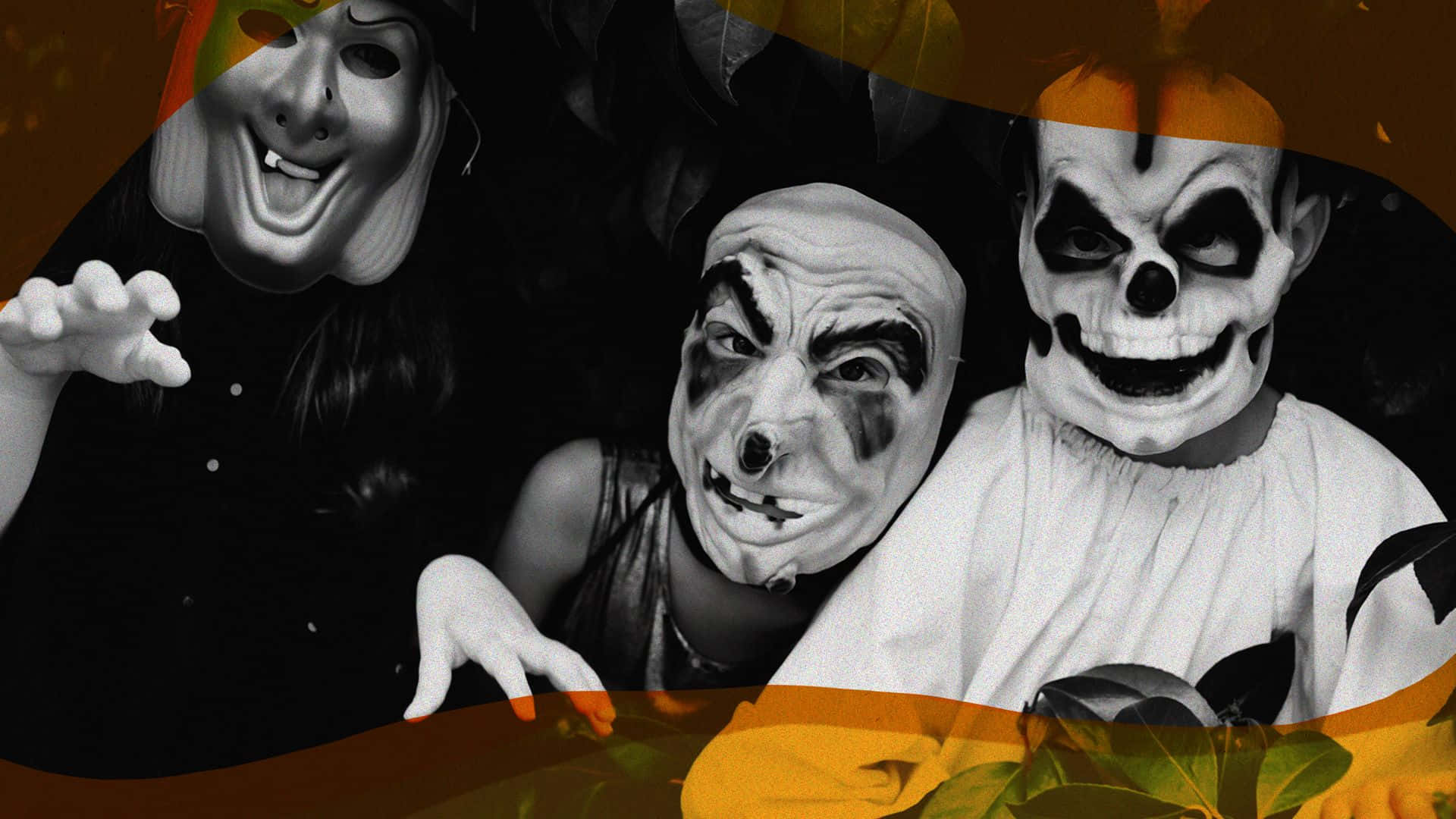 Halloween Masks, spooky Halloween masks, dark background, Full HD Desktop Wallpaper