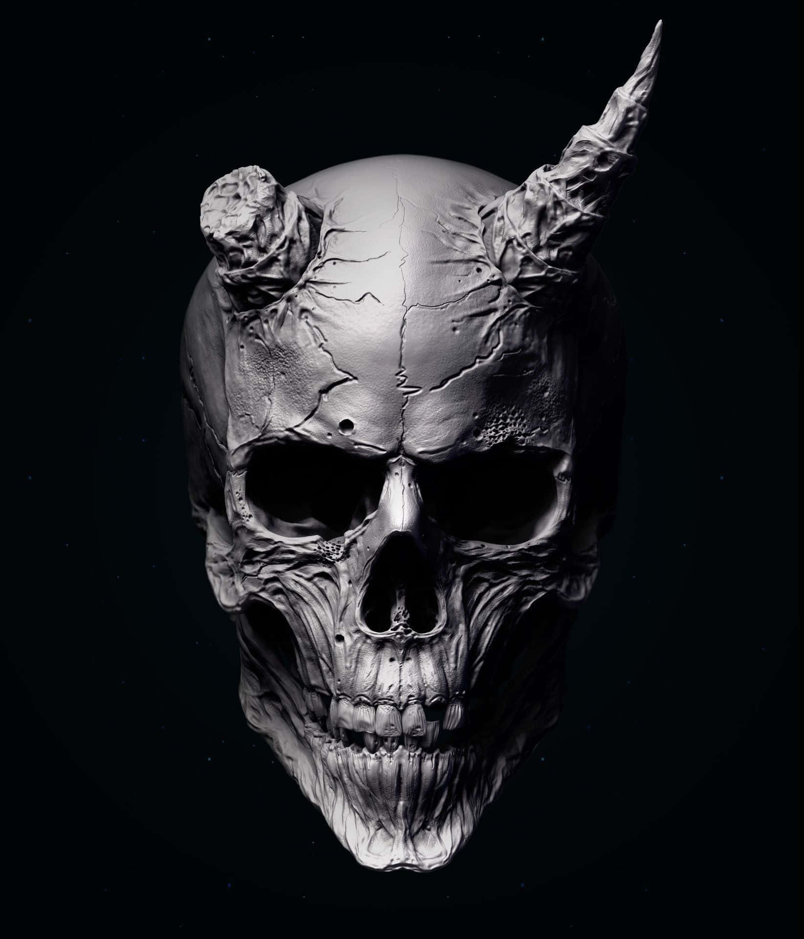 demonic skull, cracked bone texture, sharp horns, Full HD Phone Wallpaper