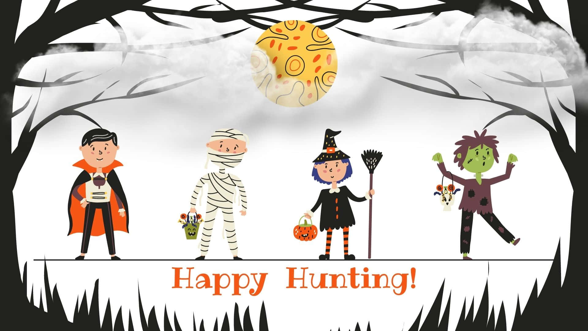 Mummy costumes, Halloween, cartoon children, Full HD Desktop Wallpaper