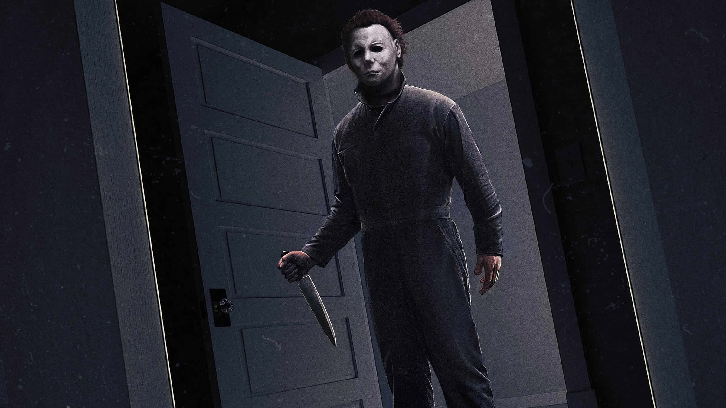 Halloween Michael Myers, white mask, dark coveralls, Full HD Desktop Wallpaper