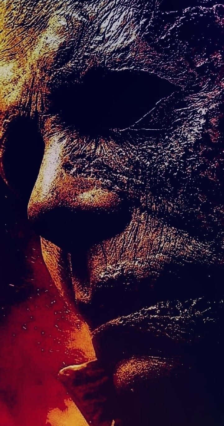 Halloween Michael Myers, victim face, fiery orange light, HD Phone Wallpaper