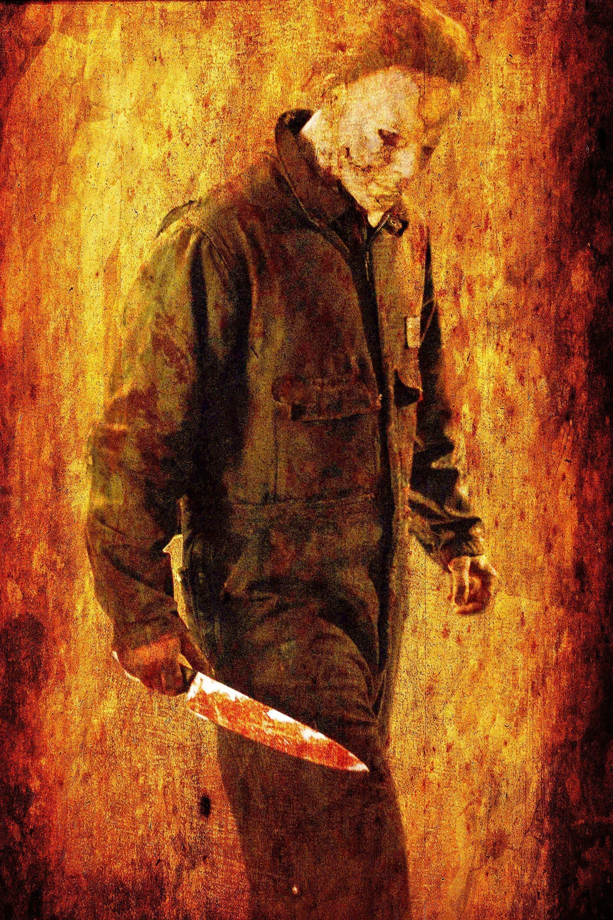 Halloween Michael Myers, bloody knife, dark jacket, 2K Phone Wallpaper