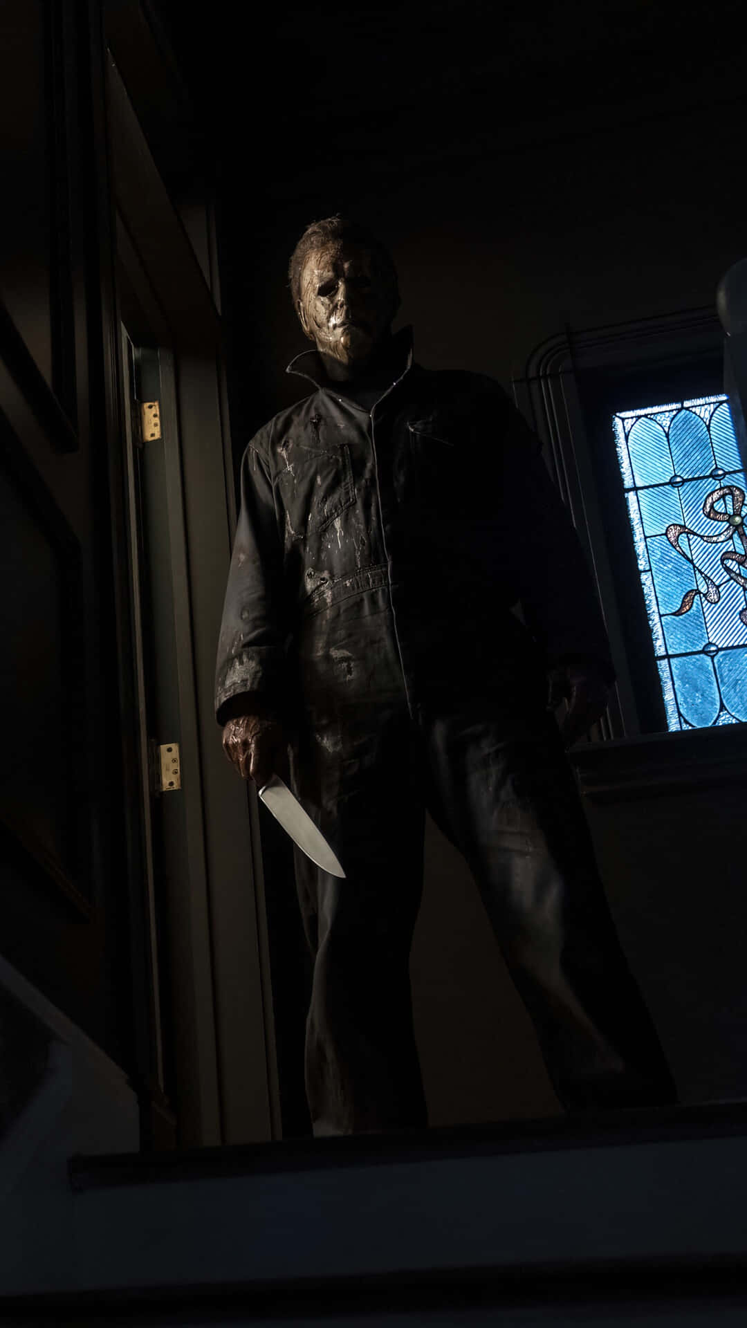 Halloween Michael Myers, staircase, dark jacket, Full HD Phone Wallpaper