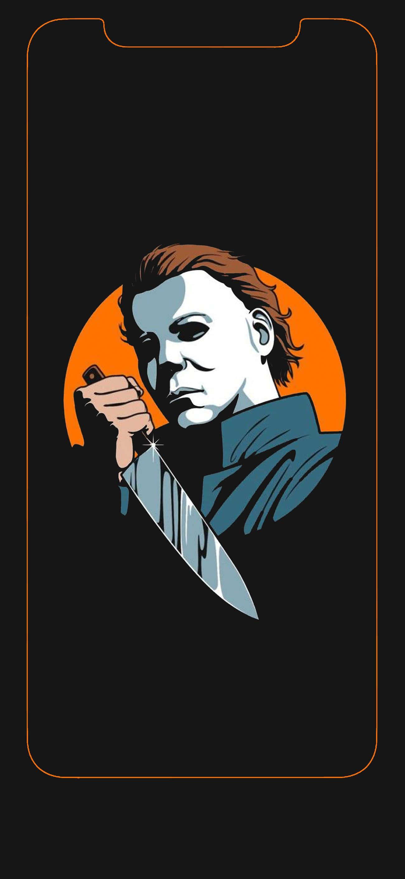 Halloween Michael Myers, gleaming knife, orange sun, 2K Phone Wallpaper