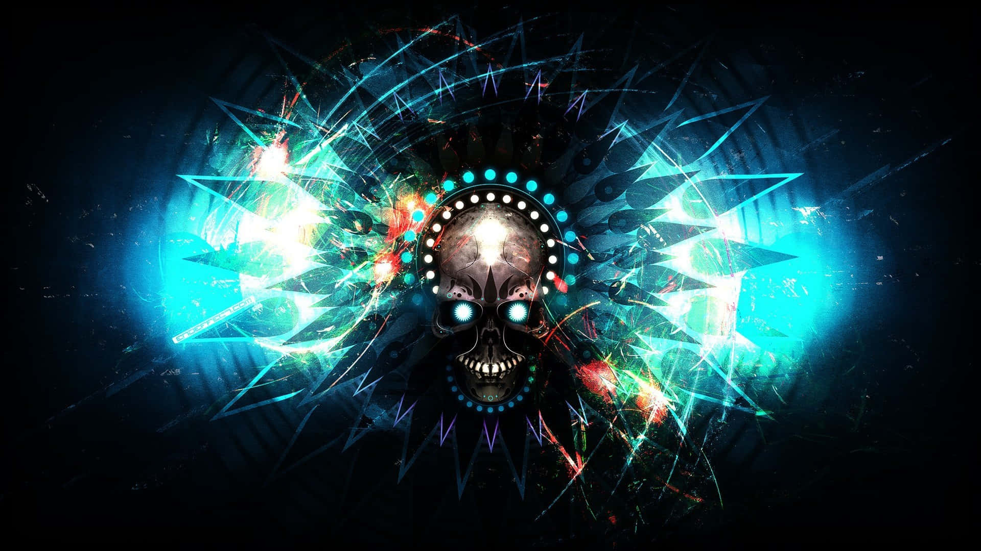 Halloween Music, glowing skull, blue eyes, Full HD Desktop Wallpaper