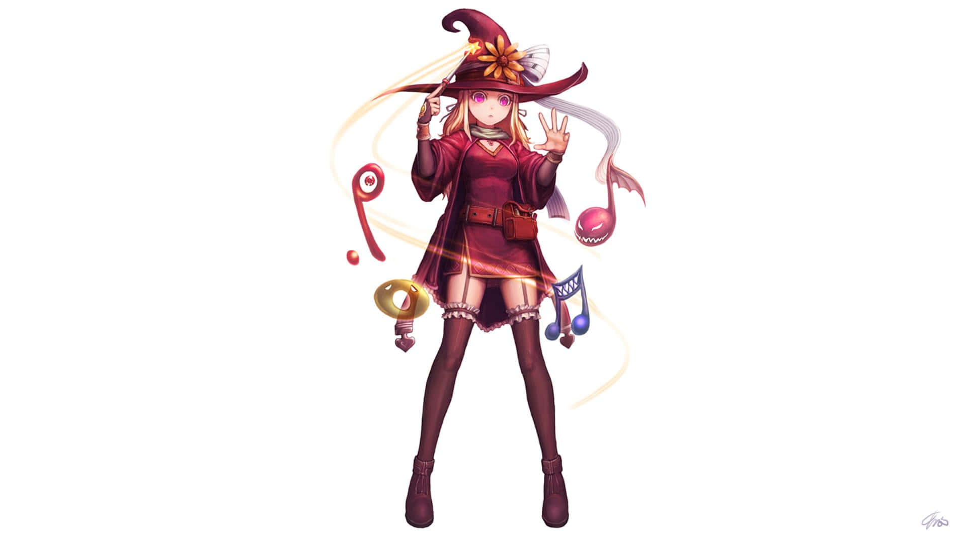 Halloween Music, anime witch, red outfit, Full HD Desktop Wallpaper