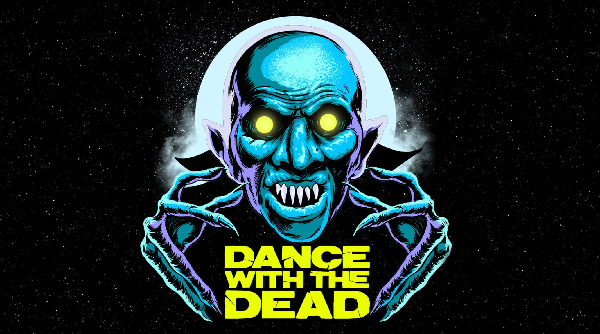 Halloween Music 2066, glowing blue zombie, yellow eyes, Full HD Desktop Wallpaper