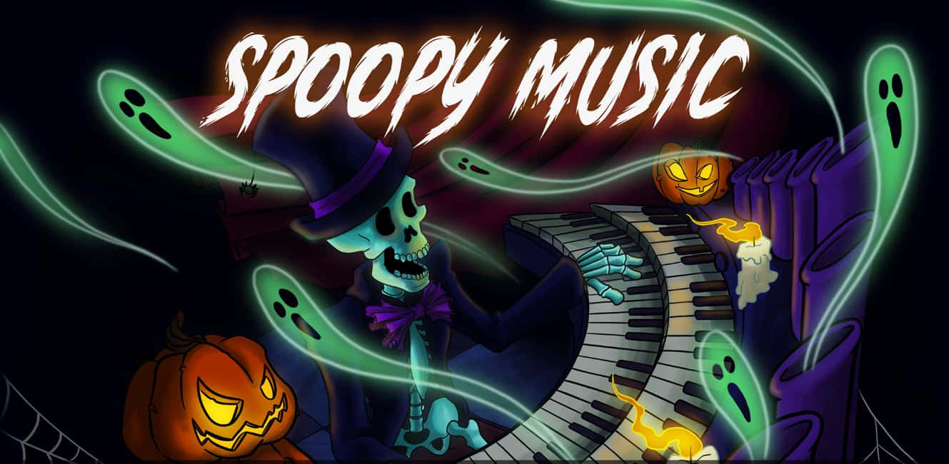 Halloween Music, cartoon skeleton, top hat, HD Desktop Wallpaper