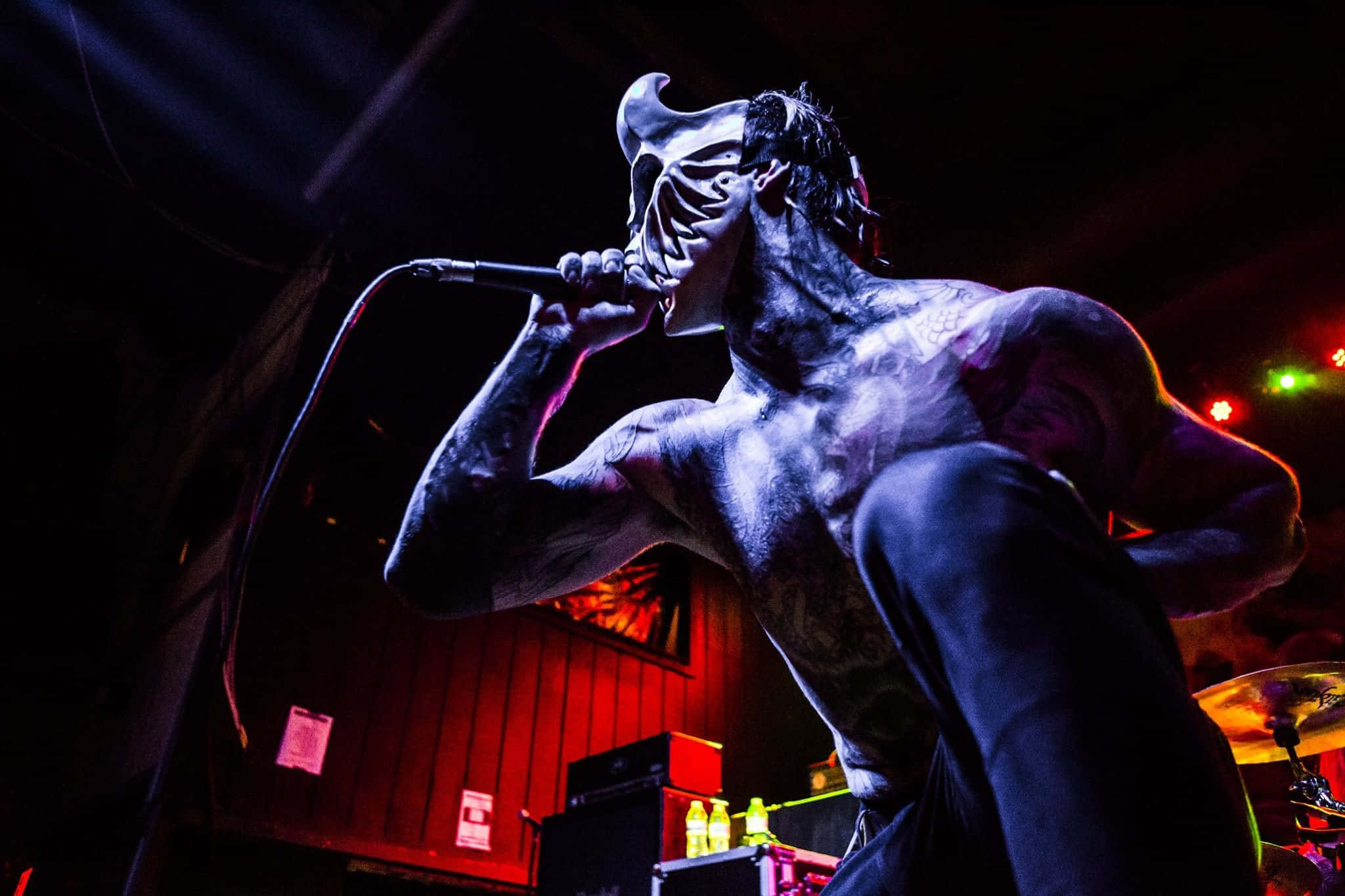 demonic mask, horned skull mask, metal vocalist, Full HD Desktop Wallpaper