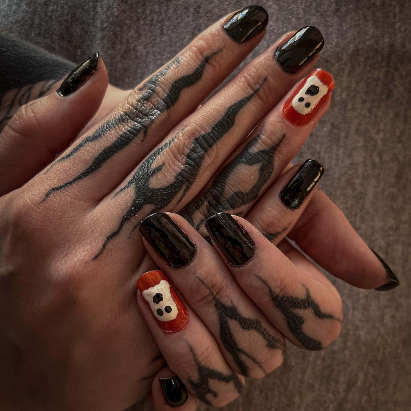 Halloween nail art, spooky orange and black, black tribal tattoos, HD Desktop Wallpaper
