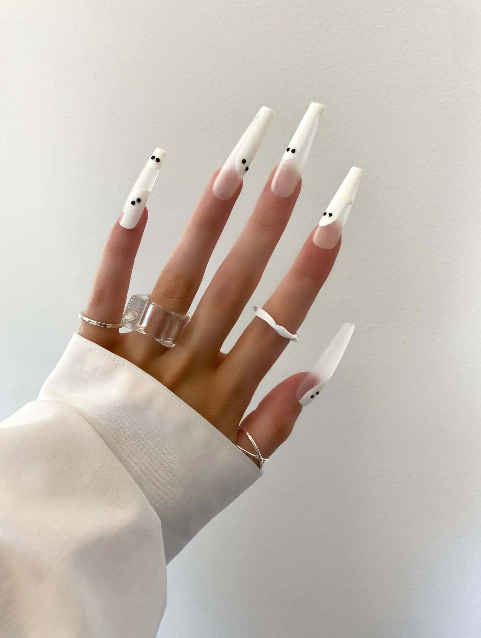 Halloween Nail Art, white coffin nails, tiny ghost faces, Full HD Phone Wallpaper