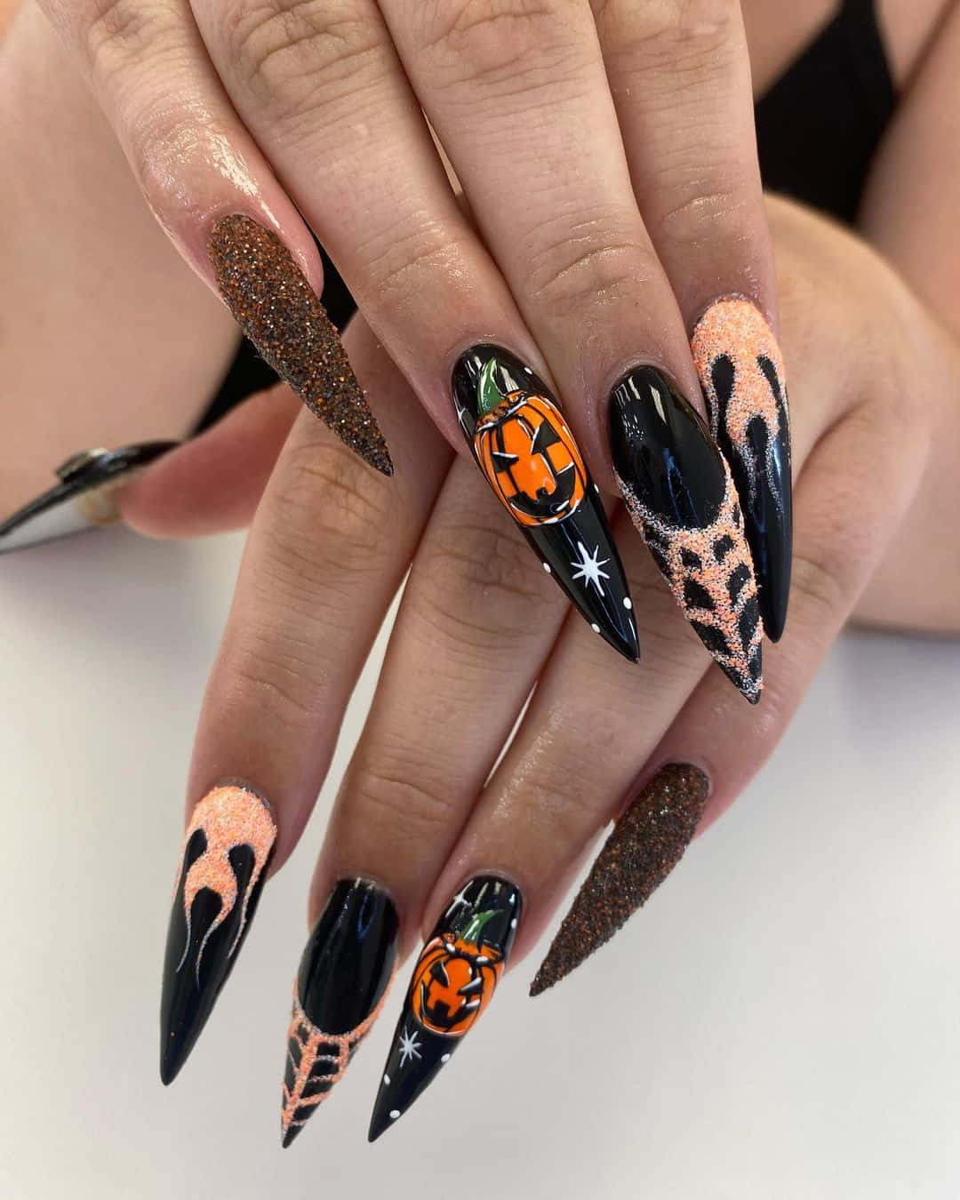 black glitter, orange jack-o-lanterns, peach leopard print, HD Phone Wallpaper